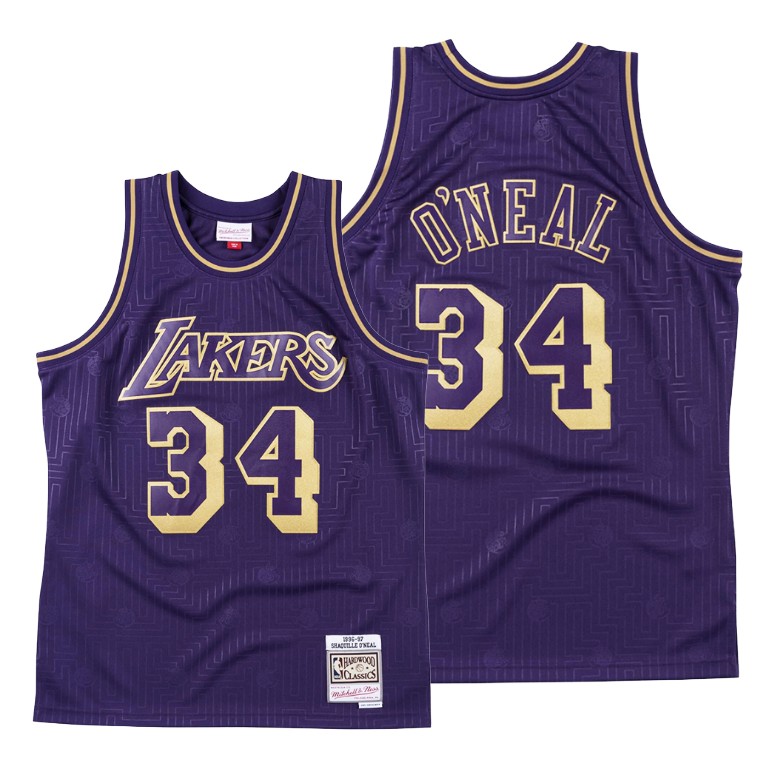 Men's Los Angeles Lakers Shaquille O'Neal #34 NBA Throwback Chinese New Year Purple Basketball Jersey BPU1383IX